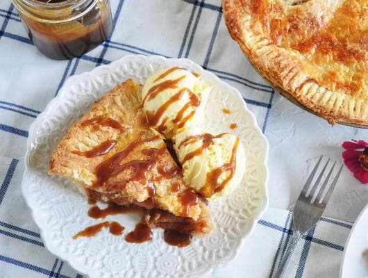 All American Apple Pie with Ice Cream and Caramel Sauce