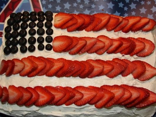 American Flag Fruit Filled Cake with Whipped Frosting