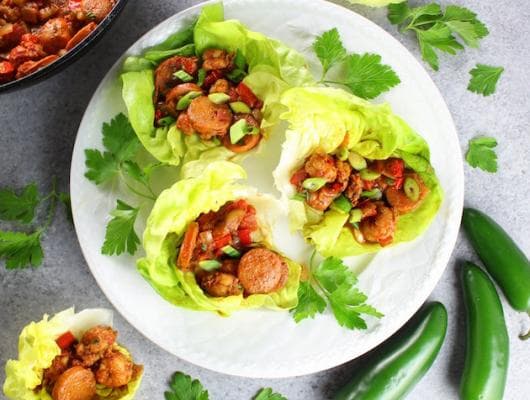 Andouille Sausage and Cajun Shrimp Lettuce Wraps