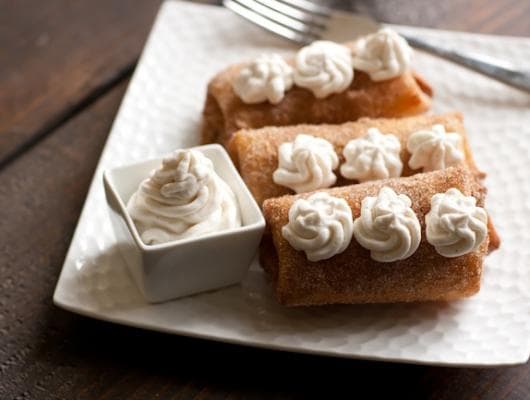 Apricot dessert chimichangas with mascarpone cream