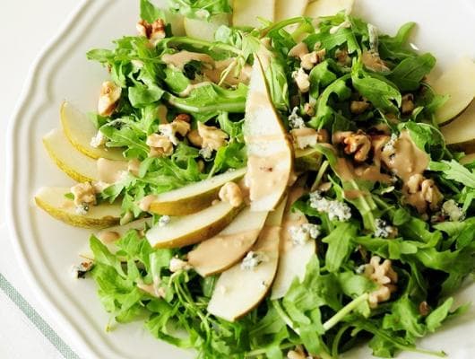 Arugula Pear Salad with Tahini Dressing