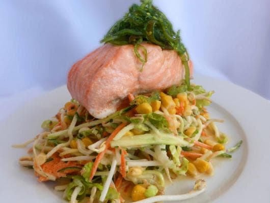 Asian Coleslaw with Baked Salmon