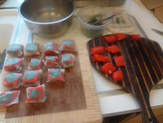 Asian Fusion Appetizer: Salmon & Asian Pesto Packages