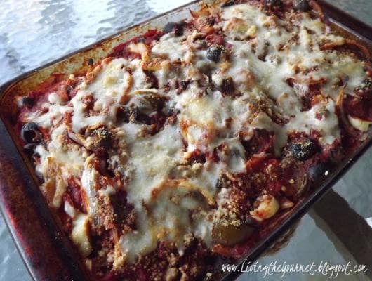 Baked Eggplant Parmesan with olives