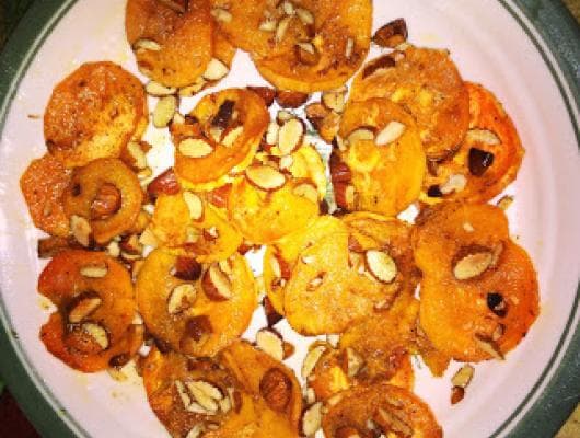 Baked Sweet Potato Chips with Crushed Almonds