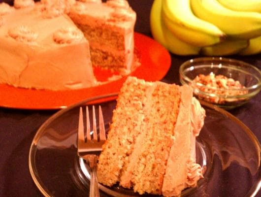 Banana Pecan Cake with Cocoa Hazelnut Buttercream Icing