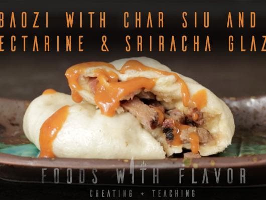 BAOZI WITH CHAR SIU AND NECTARINE & SRIRACHA GLAZE