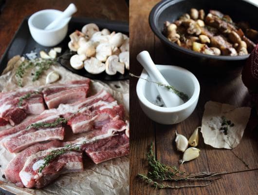 Pan Fried Pork Ribs with Mushrooms