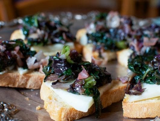 Savory Radicchio and Prosciutto Crostini Topped with Sweet Syrupy Sapa